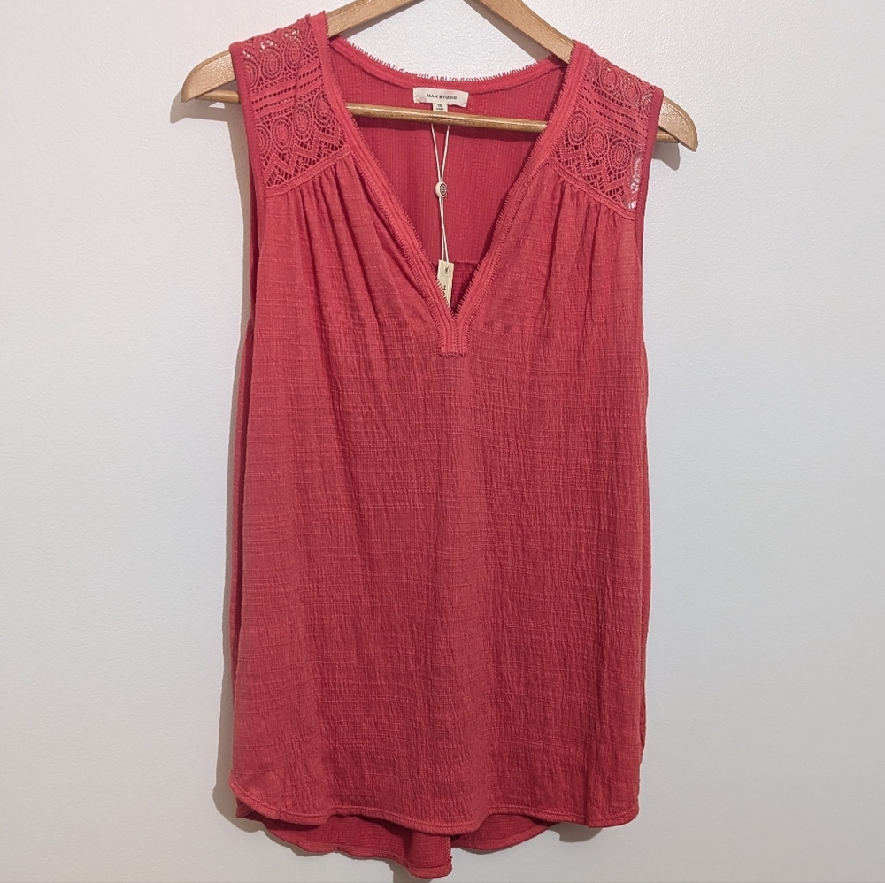NWT Womens Coral Orange Max Studio Tank V-Neck Sleeveless Blouse Plus SIZE 1X